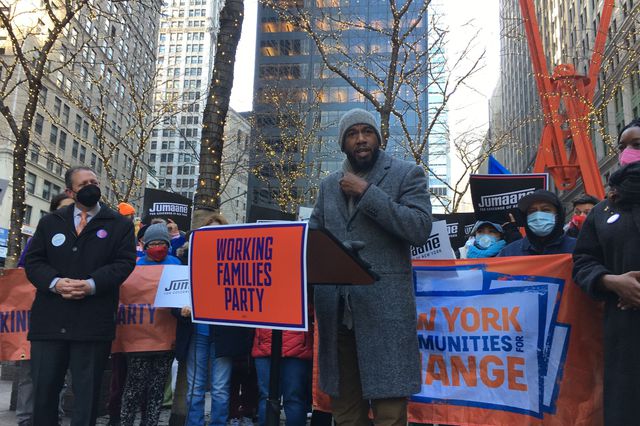 A photo of Jumaane Williams during a rally at Zuccotti Park